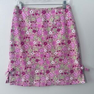 VTG Lilly Pulitzer White Label 8 Floral Tulip Skirt Side Slits Bow Detail Pink